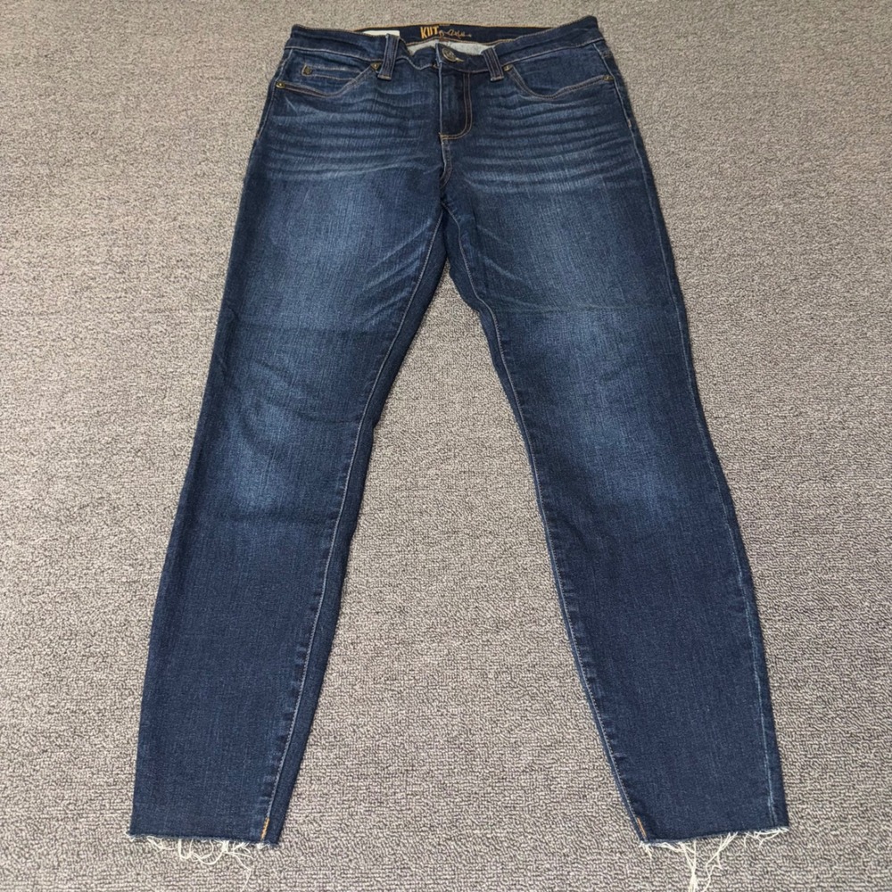 KUT from the Kloth Carlo Ankle Skinny Jeans Dark Wash Raw Hem Size 8 Boho Casual
